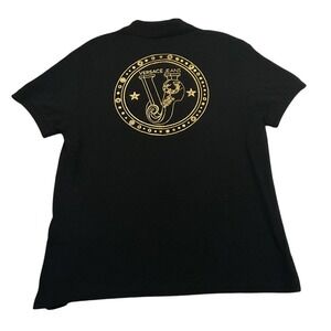 Authentic Vtg Versace Jeans Polo L Black Gold Panther Back Hit Graphic Logo